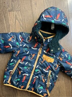 Patagonia Navy Surf Print Reversible Tribbles Jacket with hood size 2T